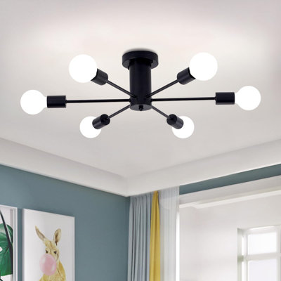 Modern 6-Light Sputnik Chandelier Ceiling Fixture For Dining Room, Bedroom & Living Room - Mid-Century Geometric Design With E26 Base