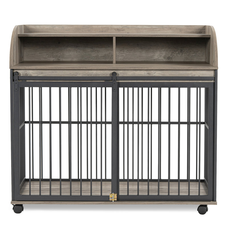 Cage à chien grise avec structure robuste et porte coulissante pratique
