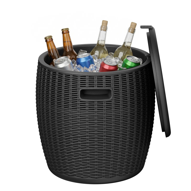 9.5 Gallon Patio Ice Chest And Side Table(black), Black