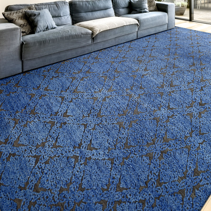 Wool Moroccan Area Rug in Blue, Rectangle 8' x 10'