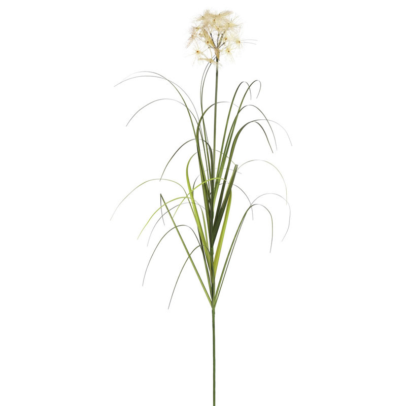 36" Tall Artificial Green Grass with Cream Dandelions in Black Pot