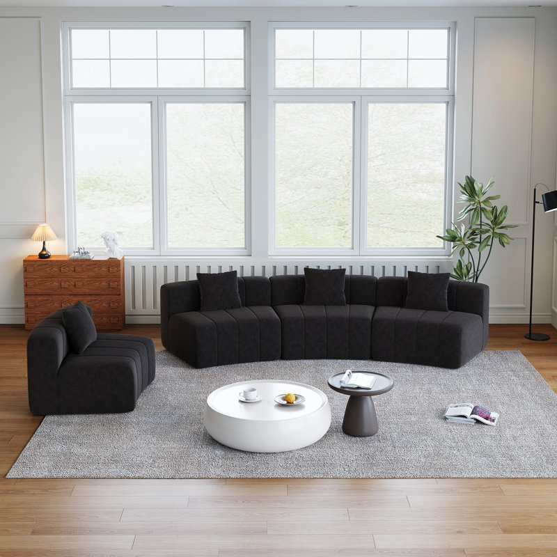 Canapé modulaire courbé Chenille, Chenille noir, H 29 po x l 151 po x P 33 po