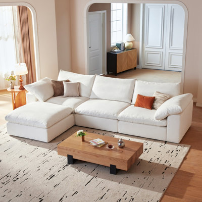 113" Comfy Cloud Couch Modular Sectional Sofa For Living Room, Modern Sofa Sleeper, Wide & Deep Couches With Storage Ottoman