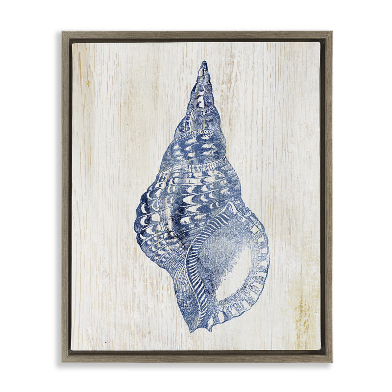 Cadre flottant Tranquil Blue Shell, design par Susan Arnot, H 31 po x l 25 po, Cadre flottant orme Montalcino