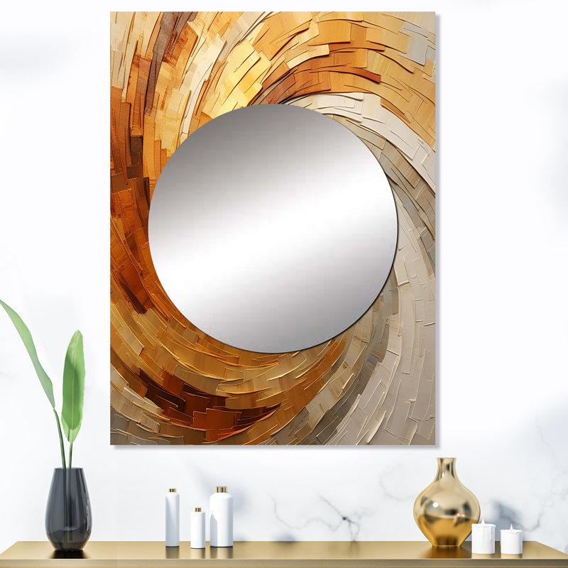 Décoration murale en or spirale beige et spirale I - Miroir abstrait à spirales MTMIR106136, 40 po x 30 po
