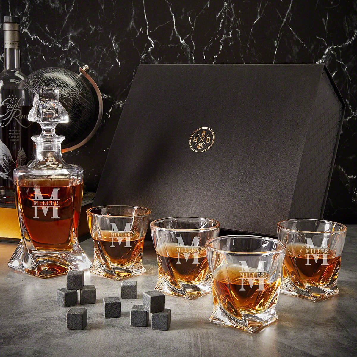 HomeWetBar Whiskey Decanter and Rocks Glasses