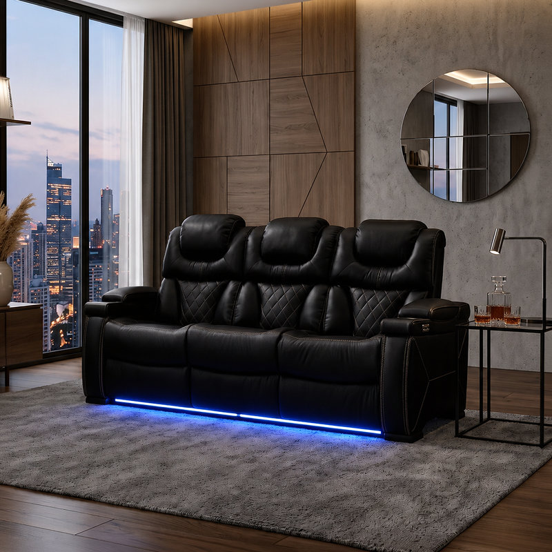 Akes 80 " Faux Leather Sofa, Black