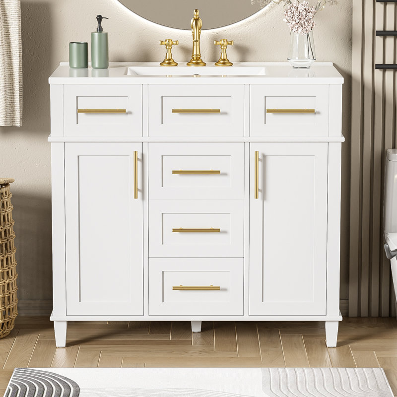 Meuble-lavabo 36 po avec lavabo simple en céramique et rangement polyvalent