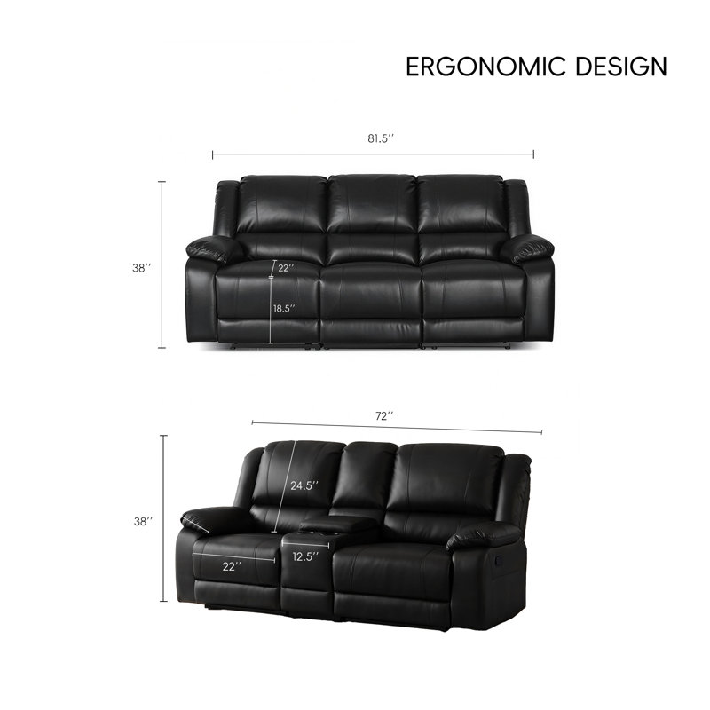 Ensemble de salon 2 pièces avec rangement et porte-gobelets Modern Comfort, Black