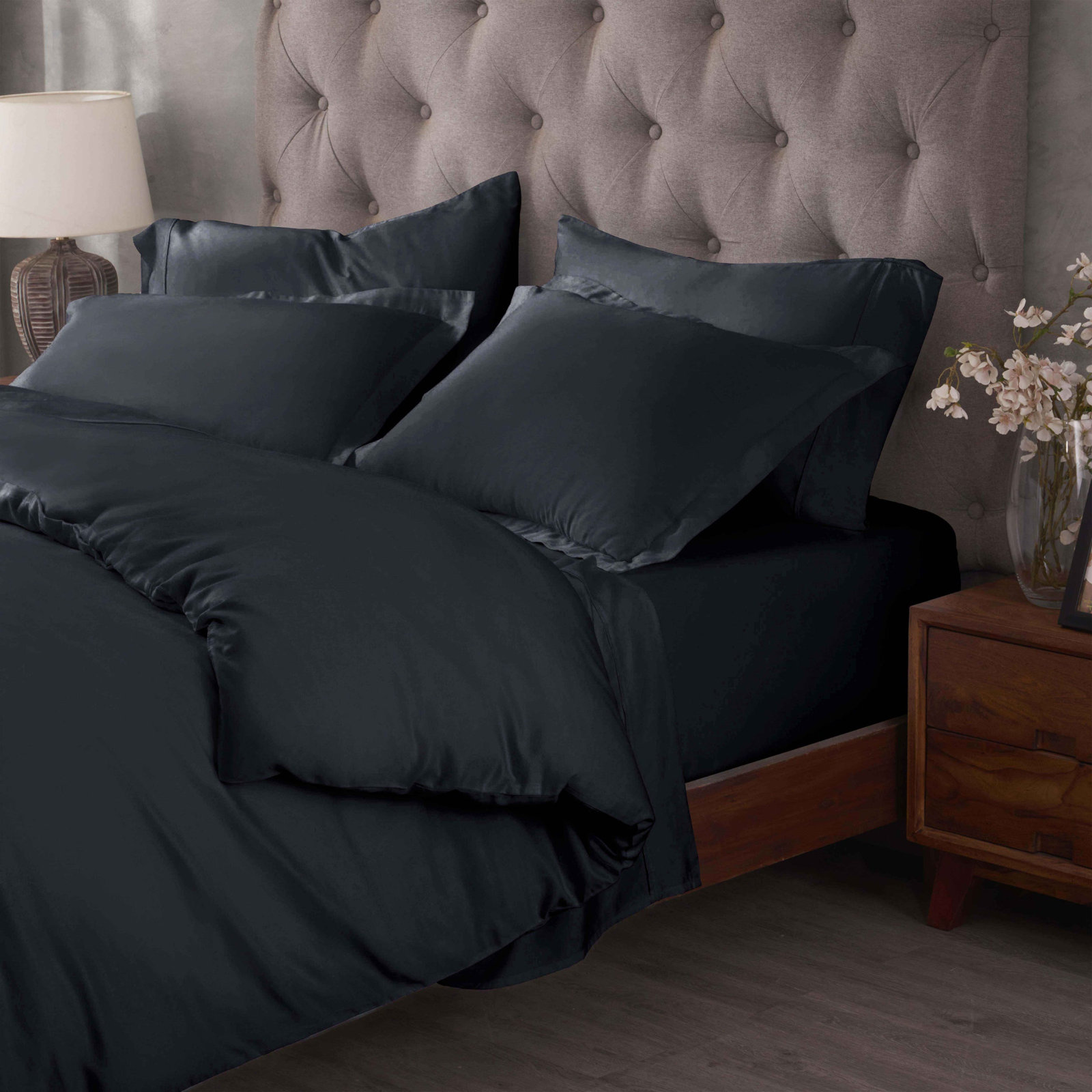 Lunete Egyptian Cotton Duvet Cover Set, Navy Blue, Twin Duvet cover + 1 Pillow Sham