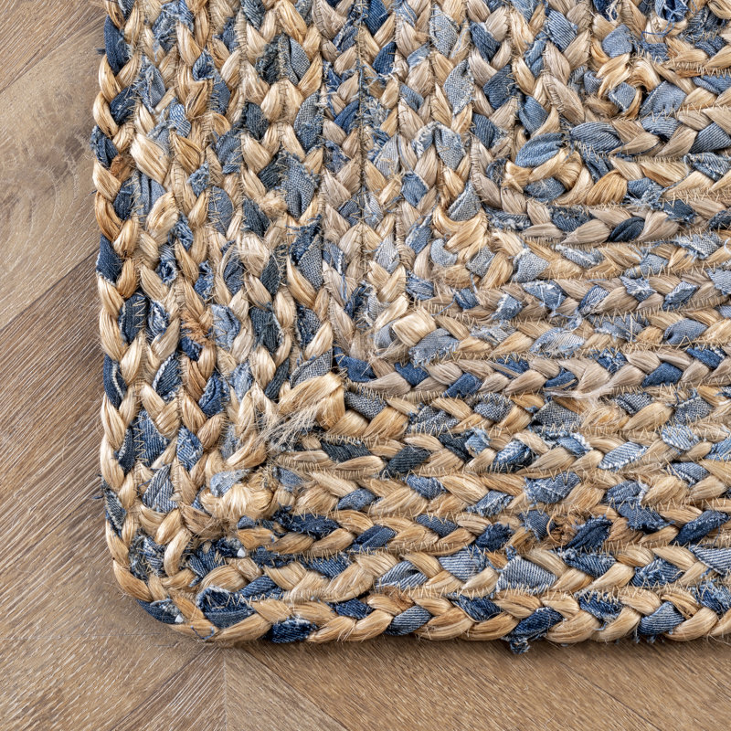 Destrie Handmade Braided Denim and Jute Blue/Beige Rug, Runner 2'6" x 8'