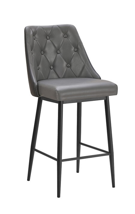 Tabouret de bar d'intérieur en métal crème avec siège et dossier en vinyle touffeté à losanges et dossier extérieur taupe
