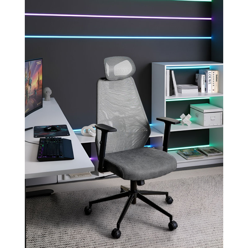 Office Chair with Headrest, Dark Grey