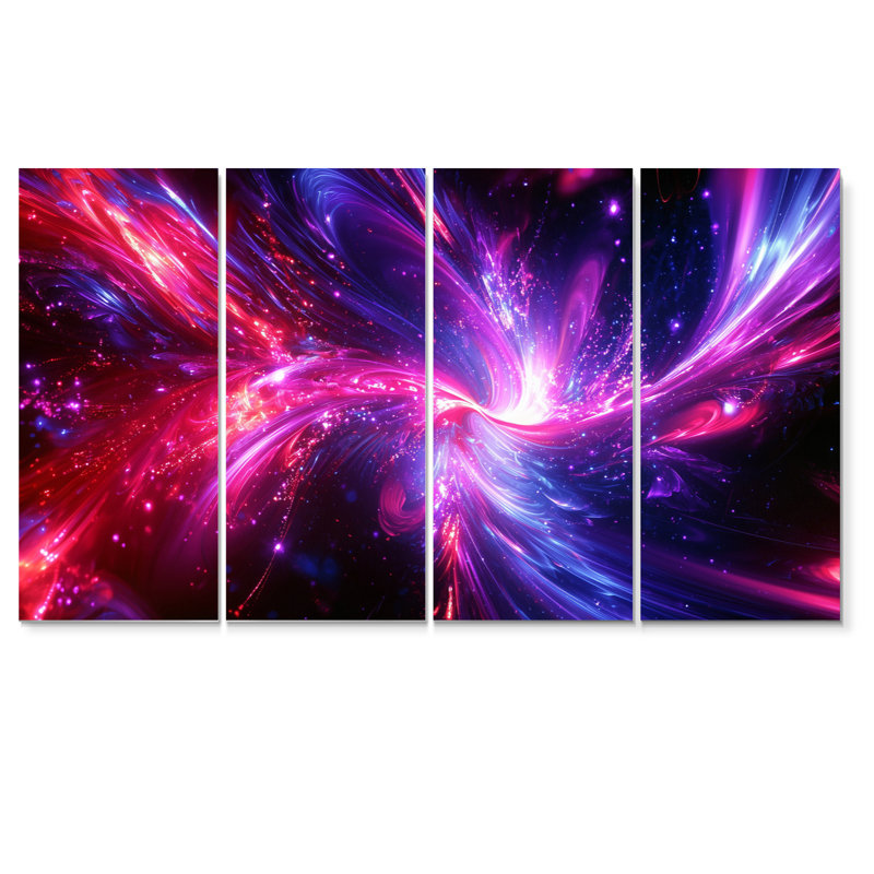 Rose, fractale mauve, galaxie V - ensemble d'art mural fractal abstrait, H 28 po x l 48 po