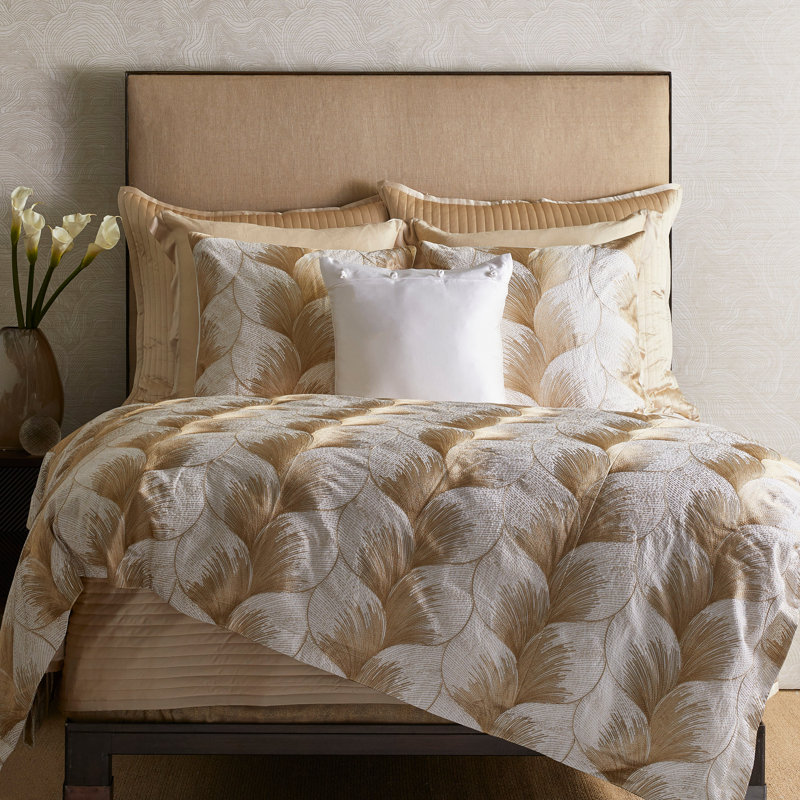 The Met X Ann Gish Fan Linen Duvet Cover, White/Gold, Queen Duvet Cover