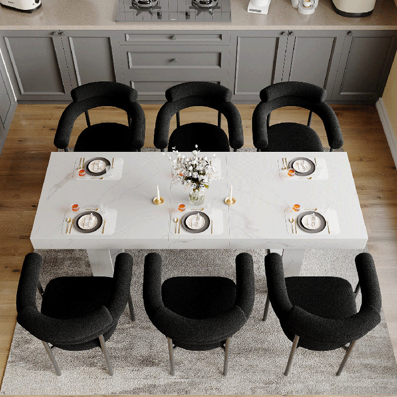 6 - Person Dining Table Sets With Rectangular Extendable Dining Table & 6 Upholstered Chairs, White/White