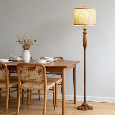 Lampe rétro sur pied avec température de couleur à intensité variable, lampe sur pied rétro avec interrupteur rotatif et abat-jour en lin pour le salon, la chambre à coucher et le bureau