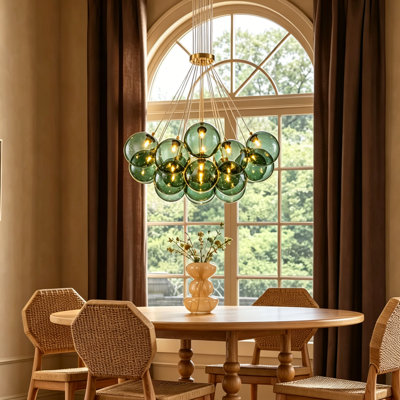 Newtown 19-Light Modern Cluster Sputnik Green Glass Bubble Chandelier