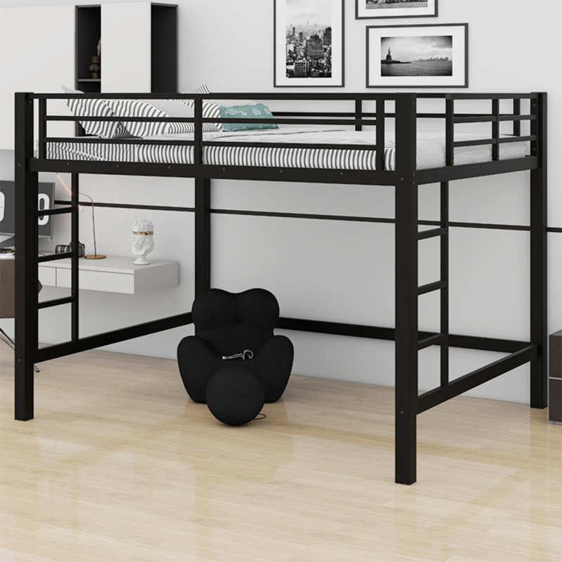 Lit mezzanine en métal avec échelle pratique et garde-corps robustes, Grand lit