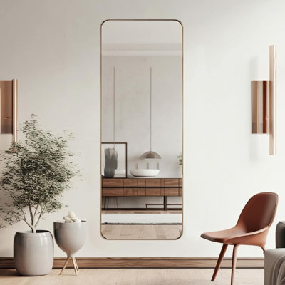 Inse Modern Rounded Rectangle Bathroom Vanity Mirror | Stainless Steel Frame