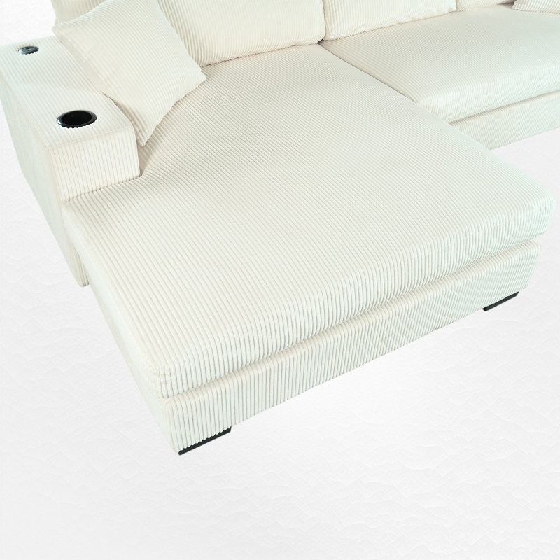 111.48" Wide L-Shape Upholstered Sectional, Beige