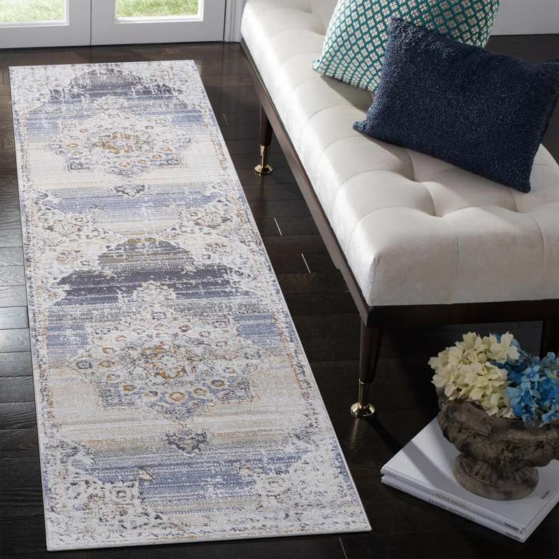 Cream/Gold/Inlaid Non-Shedding Guest Stain Resistant Area Rugs, Runner 2'2" x 8'