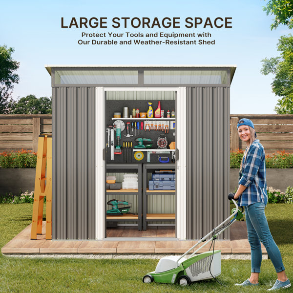 Bealife 6' x 4' Outdoor Storage Shed Clearance with Floor Base, Metal  Outdoor Storage Cabinet with Double Lockable Doors, Waterproof Tool Shed