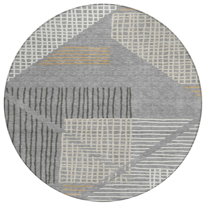 Machine Washable Indoor/Outdoor Jenning ACN2270 Stripes Rug, Round 8'