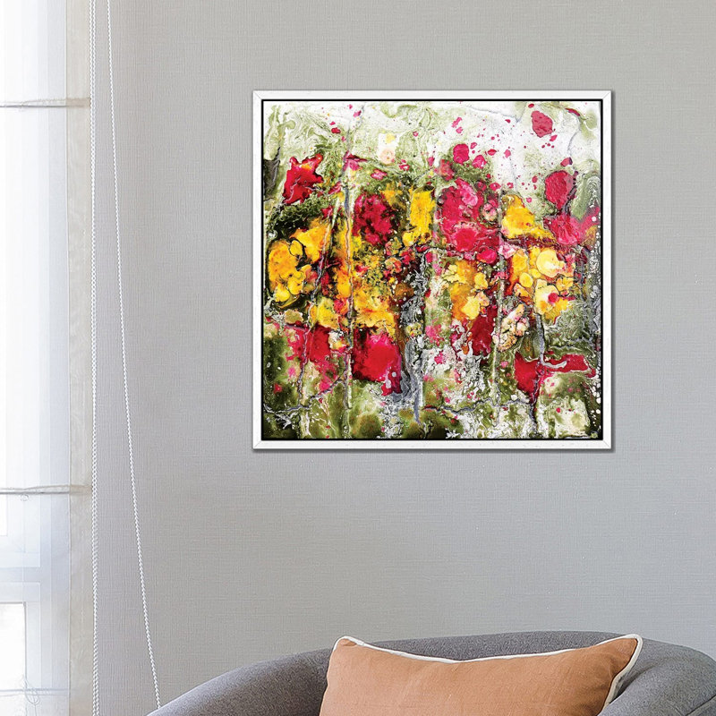 Poppies And Friends by Donatella Marraoni - Painting on Canvas, 66.04cm H x 66.04cm W x 3.81cm D, White Framed