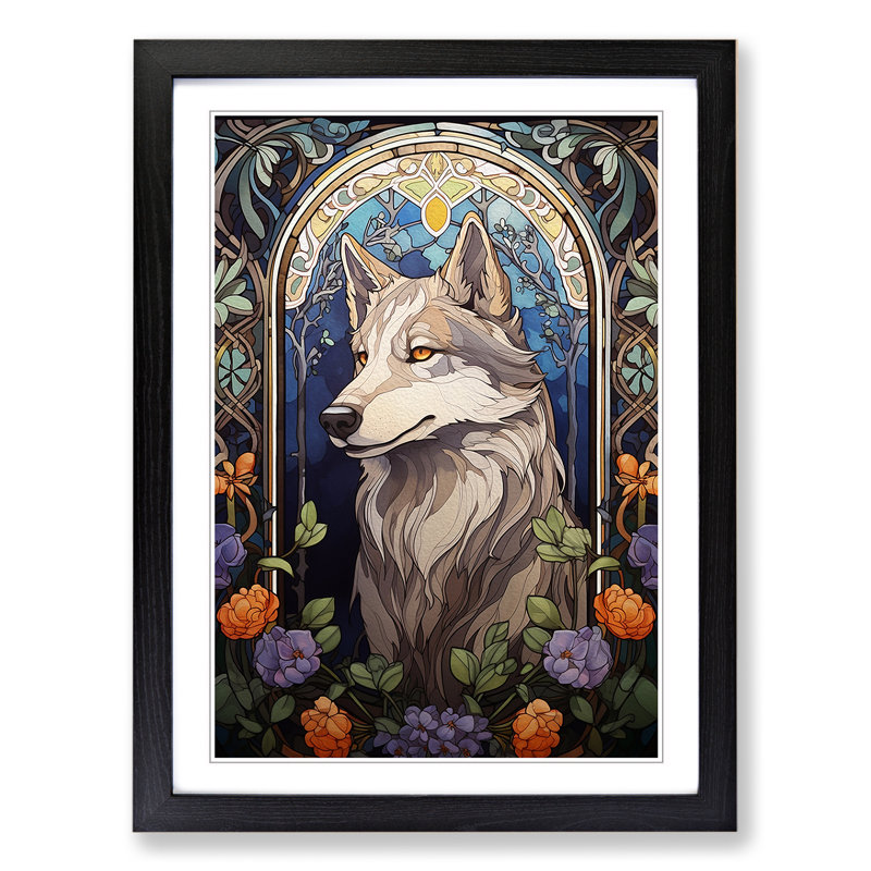 Husky Nouveau No.2 - Single Picture Frame Print on Wood, 34cm H x 25cm W x 2cm D, Black Framed