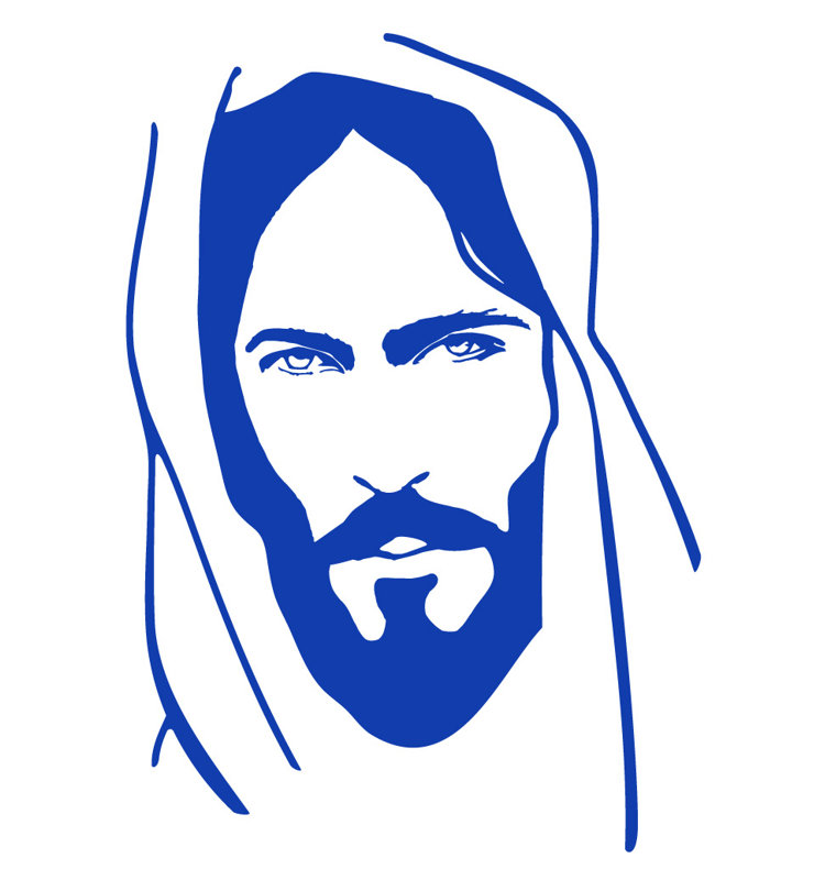 Décalcomanie murale face of jesus, H 48 po x l 33 po x P 0,01 po, Bleu foncé