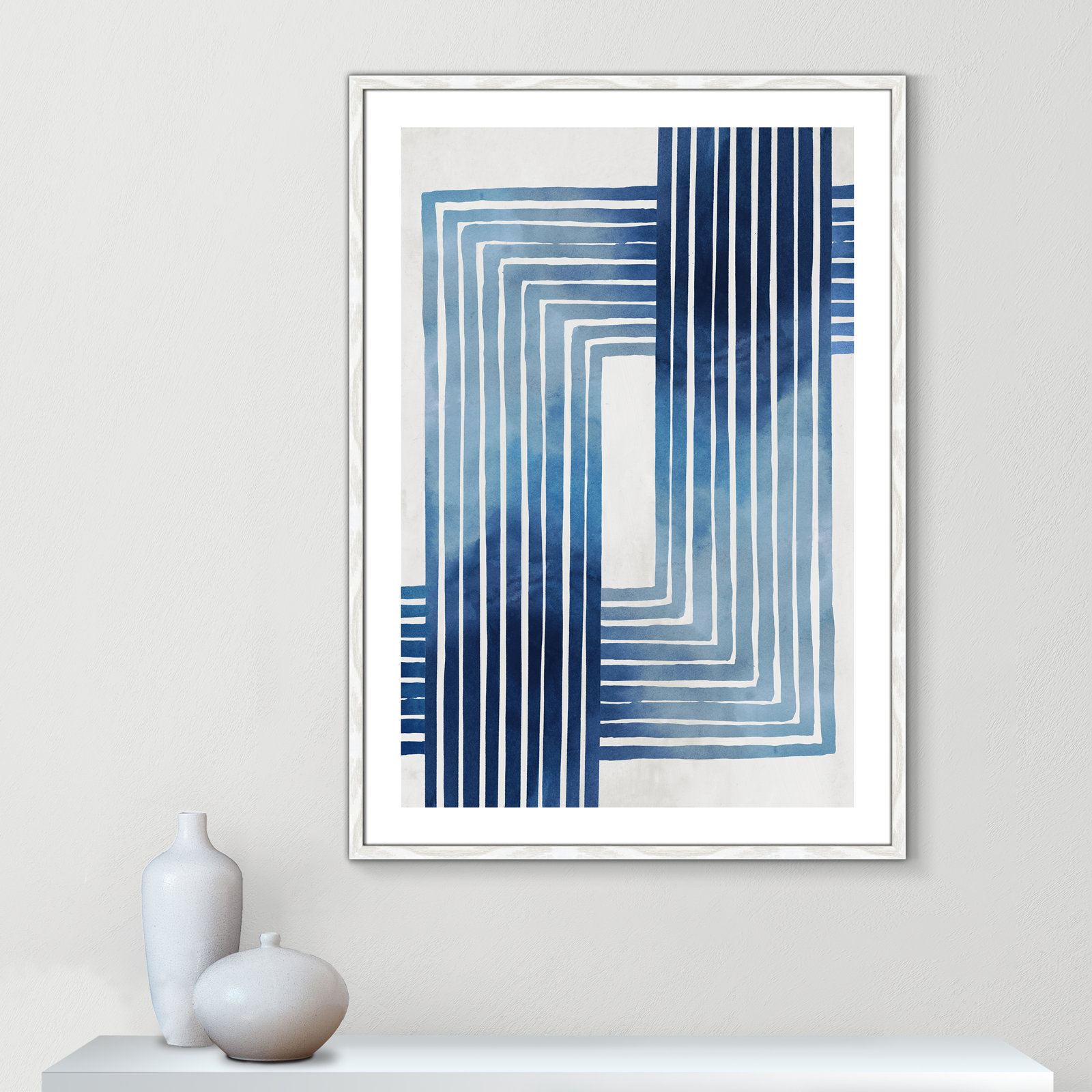 Lanny "In Unison" Painting by Eva Watts, 41.5" H x 29.5" W x 0.75" D, White Wood Framed Paper