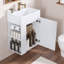 Meuble-lavabo de salle de bain avec lavabo en céramique, porte à motif de losanges, poignée dorée, tablettes de rangement latérales et barre à serviettes intégrée-120012928