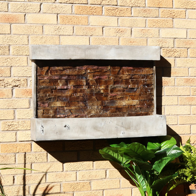 Ancient Brown Polyresin Wall-Mounted Outdoor Fountain