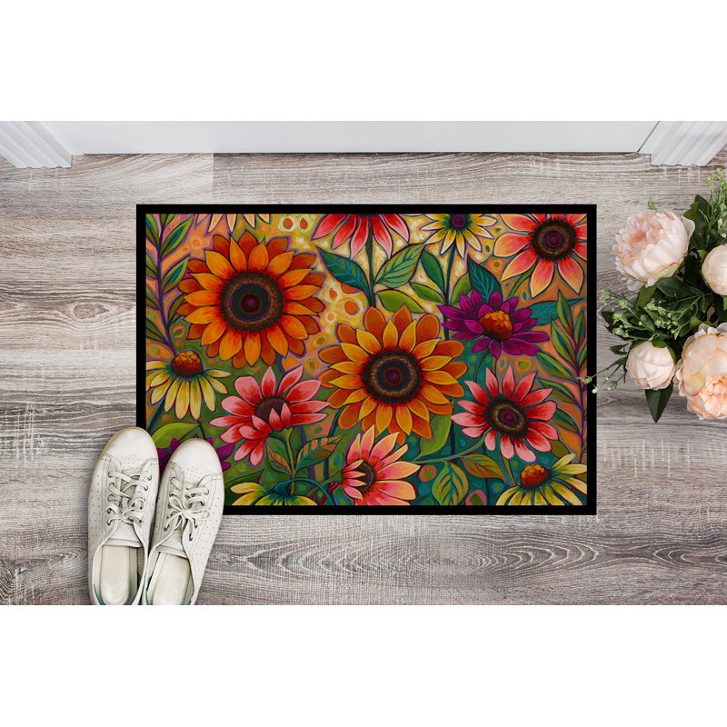 Tapis d'entrée antidérapant Guerrina L 27 po x l 18 po, Tournesol d'automne surprise
