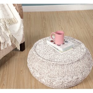 Hawley Cable Knit Cotton Upholstered Ottoman Pouf