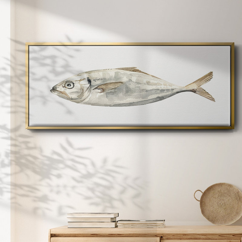 Silver Fish I- Framed Canvas, 8" H x 20" W