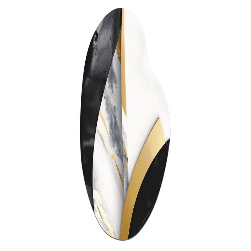 Marble Painting Shapes - Marble Asymmetrical Metal Wall Art, Gold Curved Metal Art Print, 38" H x 15" W x 1" D
