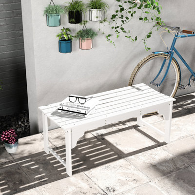 Banc de jardin en bois blanc, siège à lattes pour diverses chaises d'extérieur avec structure robuste en acier thermolaqué, 264 lb. Capacité de charge