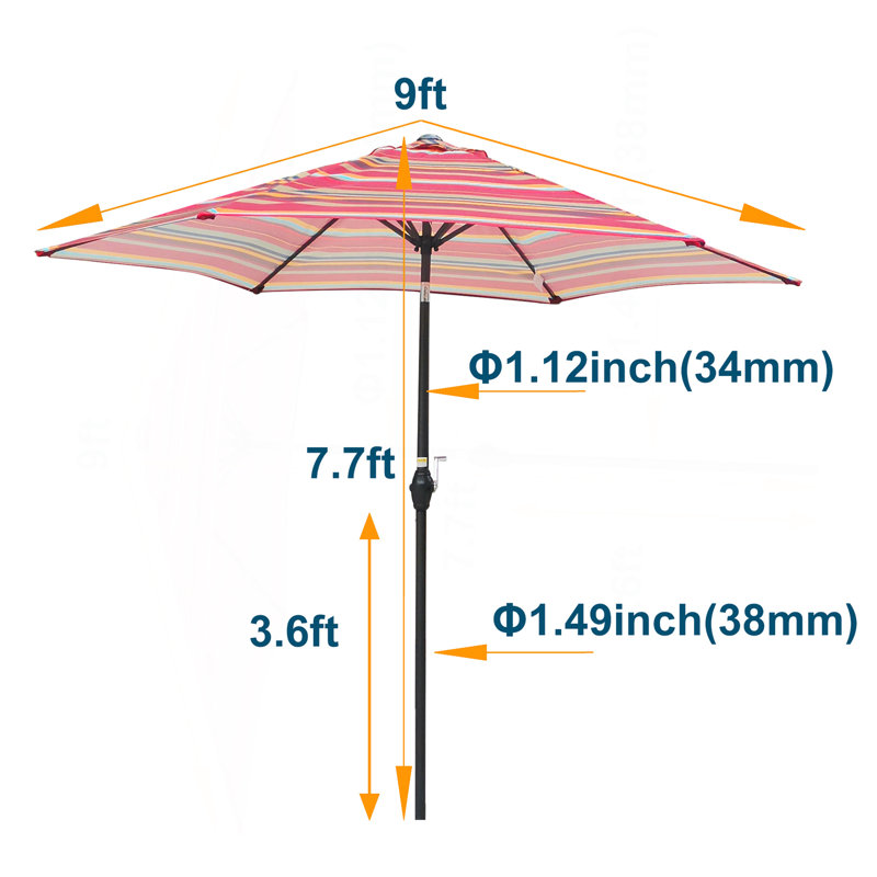 Parasol 9 pi avec rayures rouges, Rayures rouges