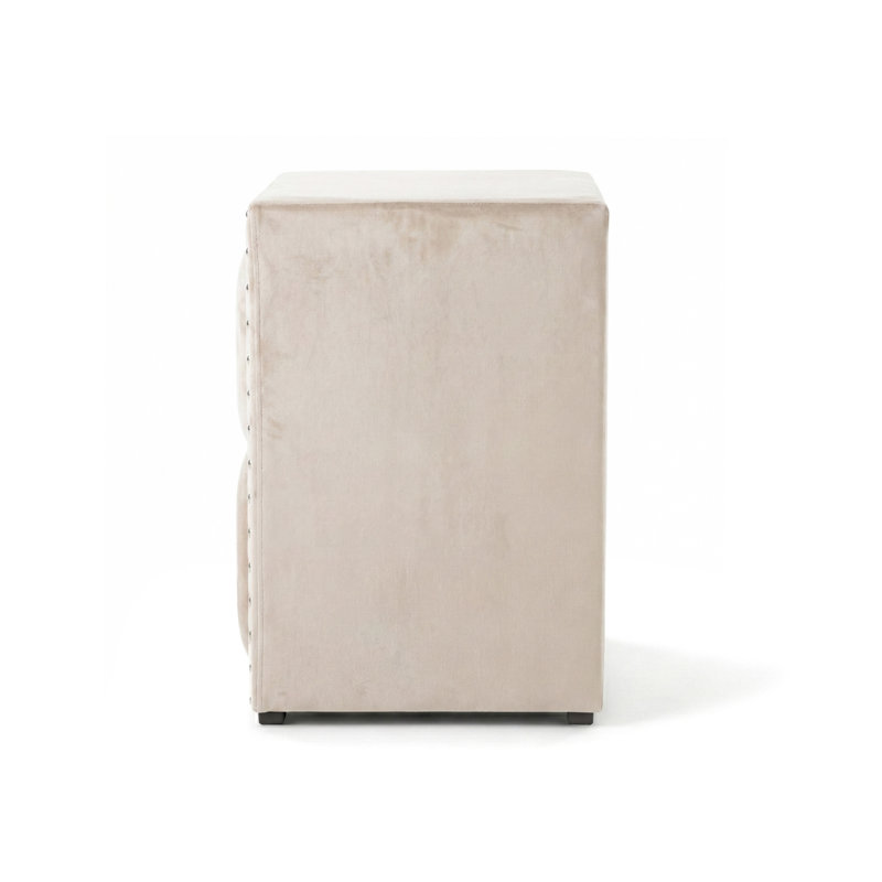 Gianni 2-Drawer Velvet Nightstand, Beige