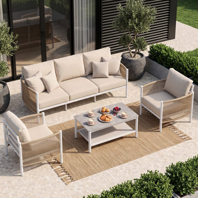 Canapé de patio 3 places en aluminium de 188 cm (74 po) avec coussins haute densité de 15 cm (6 po) d'épaisseur et tissu oléfine résistant aux intempéries