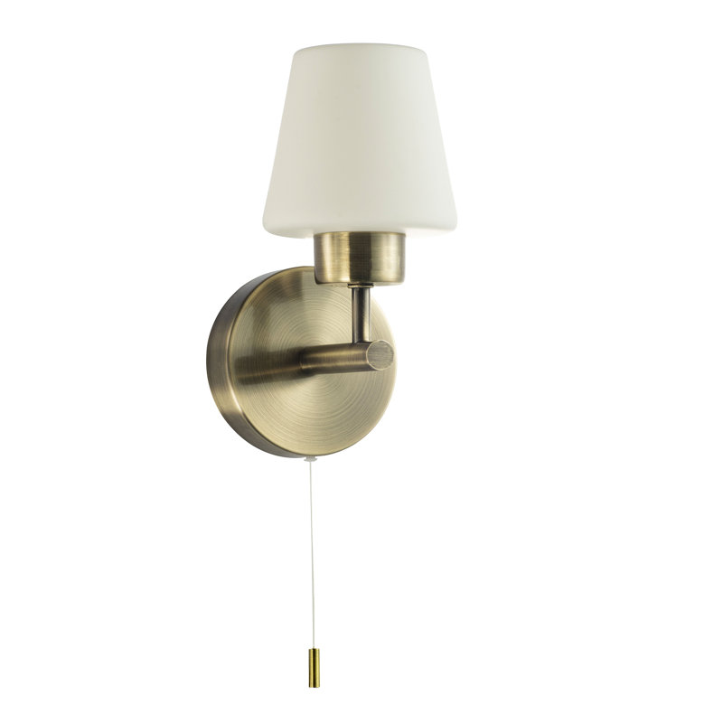 Achai Modern and Opal Glass IP44 Rated Bathroom Wall Lighting Fixture, Antique Brass
