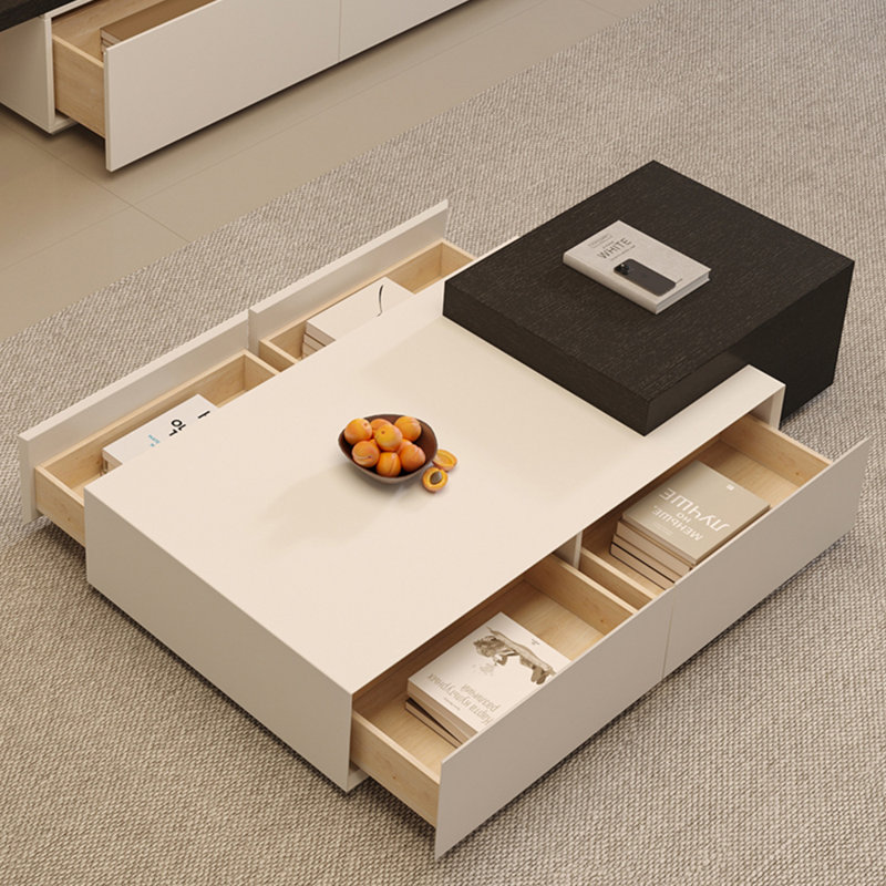Solid wood multi-functional simple tea table, Black/White