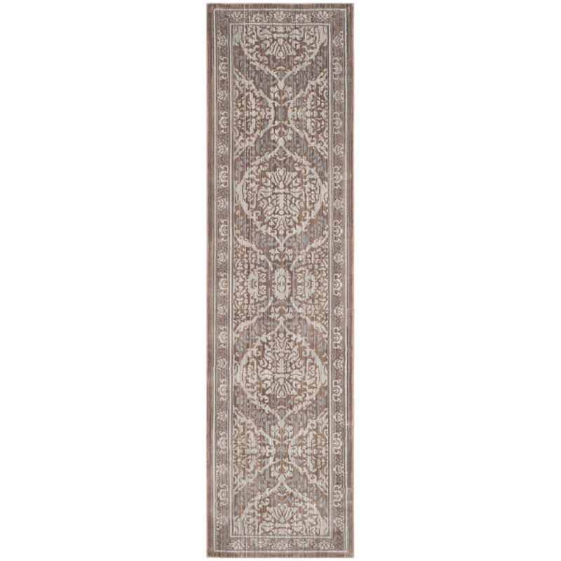 Tapis abstrait gris / brun, Tapis de couloir 2 pi 3 po x 8 pi