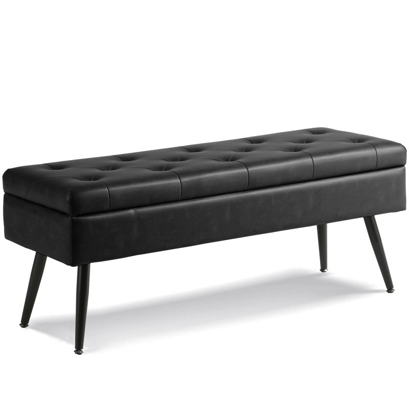Honoka Faux Leather Upholstered Storage Bench, Black, 17" H x 43.5" W x 13.8" D
