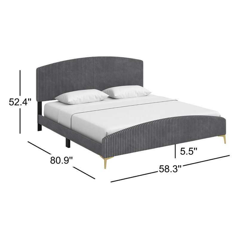 Alphonse Upholstered Standard Bed, Full, Gray Velvet