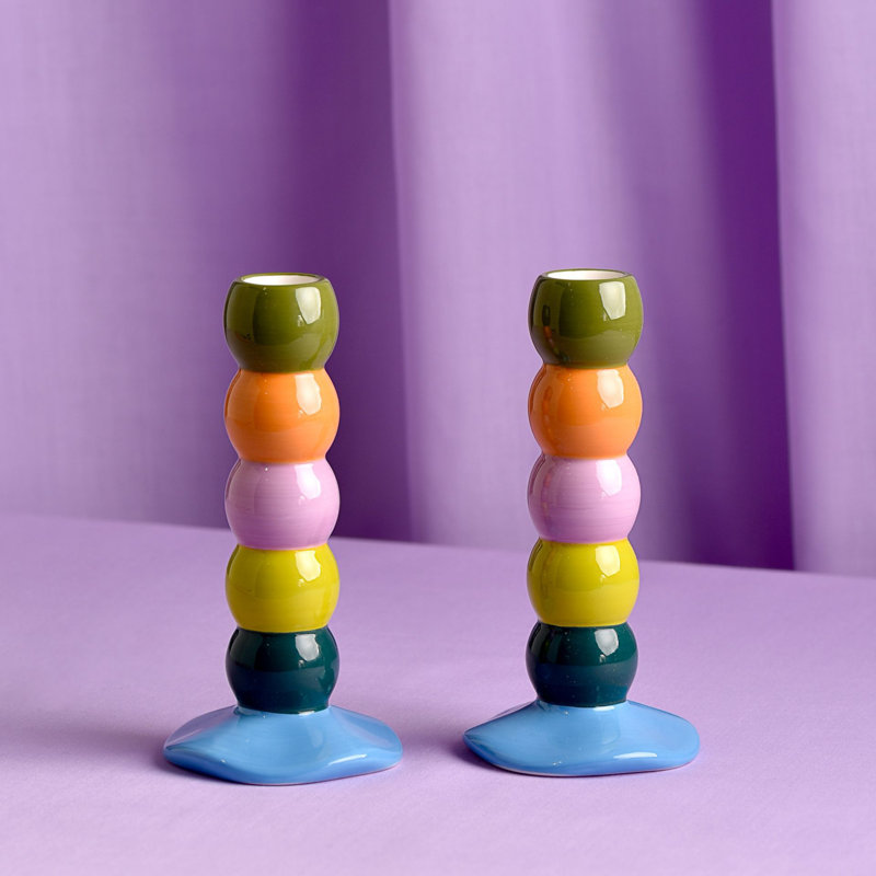 2 Piece 16.5" Ceramic Tabletop Candlestick Set