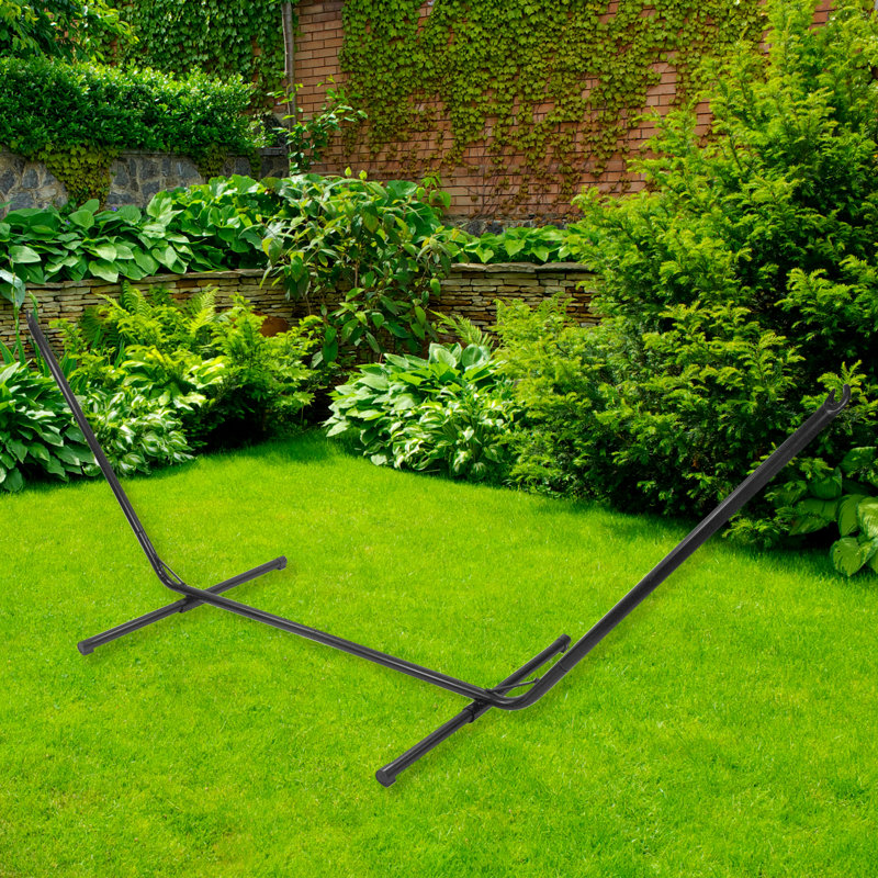 Black Steel Hammock Stand with Chain Accent and Hooks