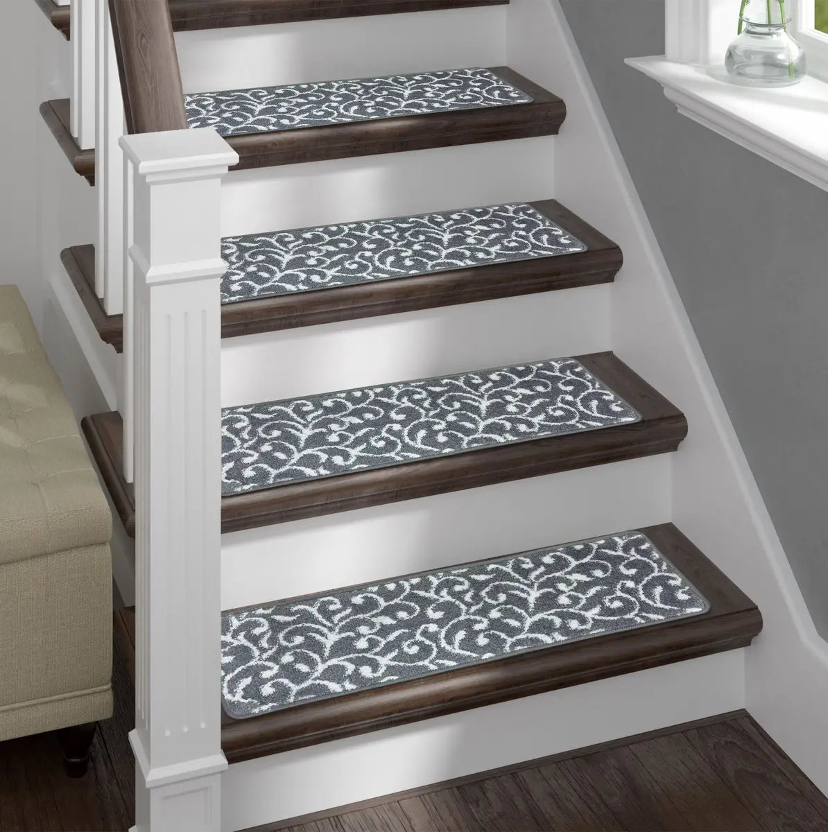 Ivy Bronx Stair Treads 9x28in Gray/White Non Slip Stair Rugs (Set of 13 ...